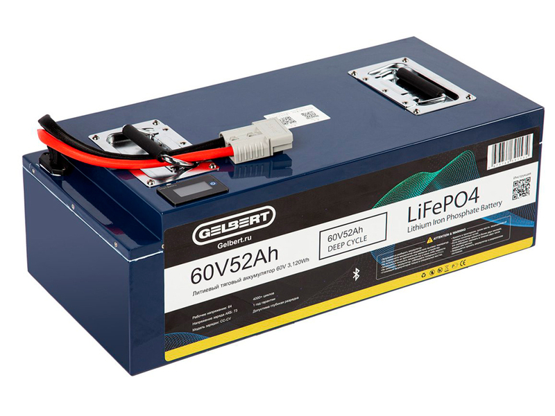 Литиевый тяговый аккумулятор Gelbert LiFePO4 (60V/52Ah/80A/3,120Wh) BT/Display